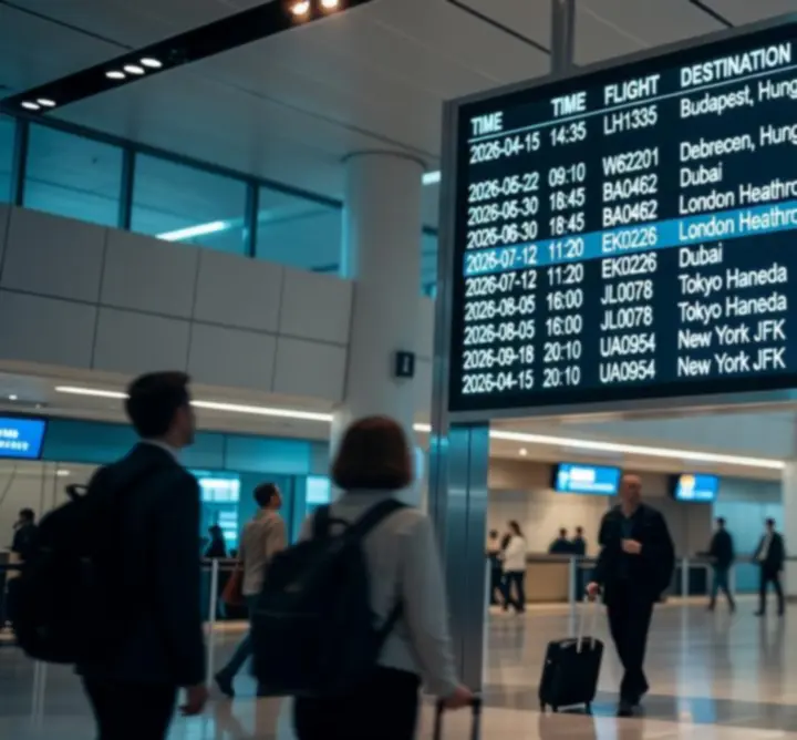 2026-os repülőtéri indulási tábla utazási változásokkal